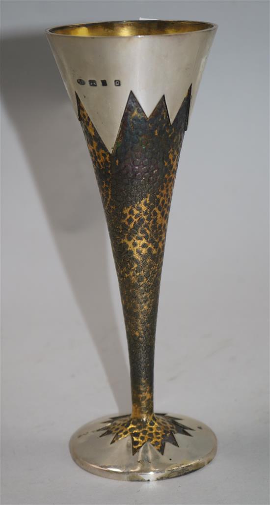 A Stuart Devlin textured hammered silver trumpet shaped goblet, London, 1990, gross 287 grams.